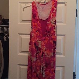 Long multi colored pink maternity dress